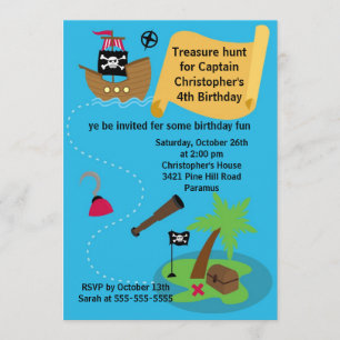 Pirate Treasure Hunt Birthday Party Invitation Kaart