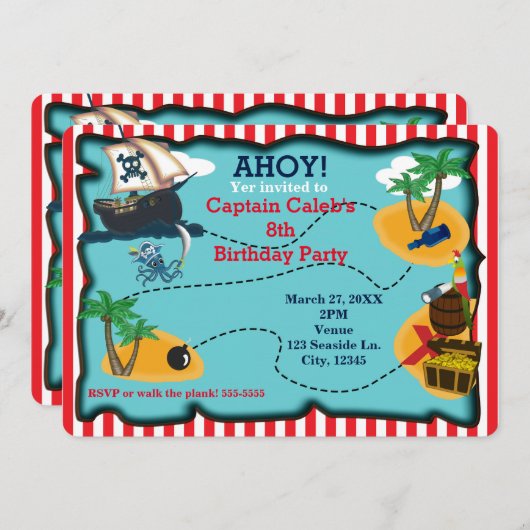 Pirate Treasure Map Anniversaire Fête Invitations (Devant / Derrière)