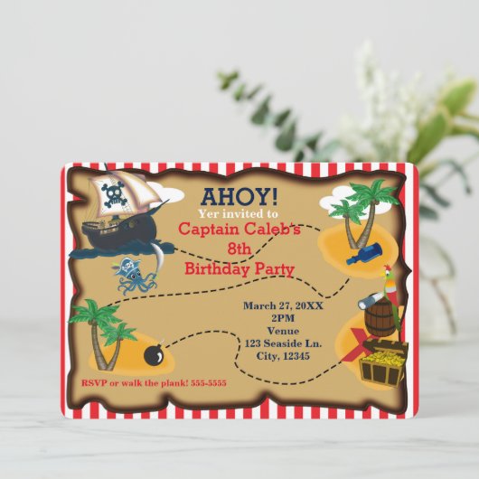 Pirate Treasure Map Anniversaire Fête Invitations (Debout devant)