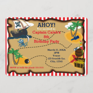 Pirate Treasure Map Birthday Party Invitations Kaart