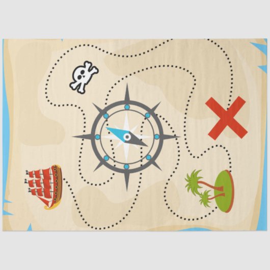 Pirate Treasure Map Cartoon Illustration Tissuepapier (Voorkant)