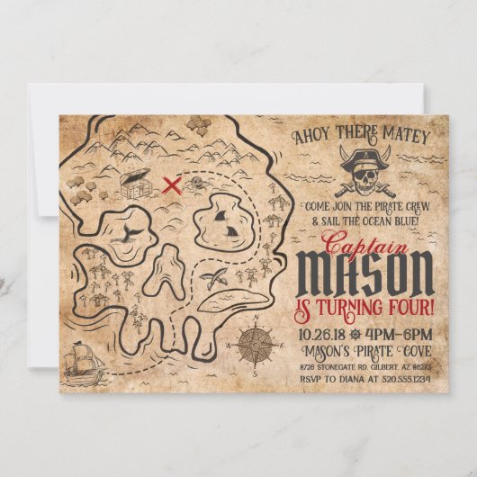 Pirate Treasure Map Invitation Anniversaire (Devant)