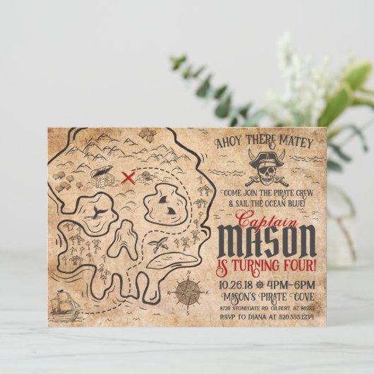 Pirate Treasure Map Invitation Anniversaire (Debout devant)