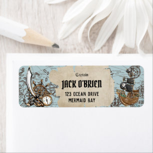 Pirate Treasure Map Return Address Etiket