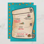 Pirate Treasure Map Verjaardagsschip Uitnodiging (Voorkant / Achterkant)