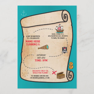 Pirate Treasure Map Verjaardagsschip Uitnodiging