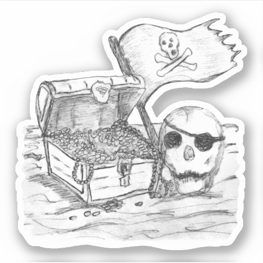 Pirate Treasure Scene Schets Sticker (Voorkant)