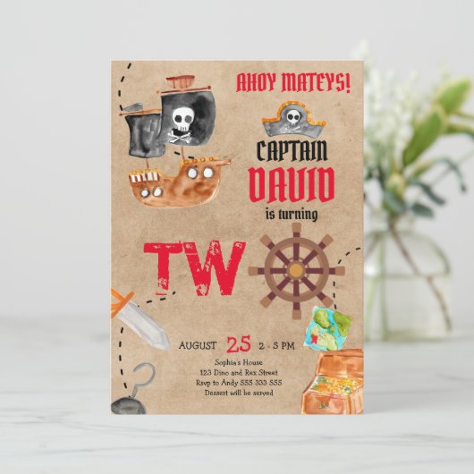 Pirate Tweede Verjaardag Jongen 2e Verjaardag Part Kaart (Staand voorkant)
