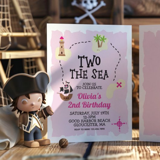 Pirate Two Sea Pink Invitation d'anniversaire