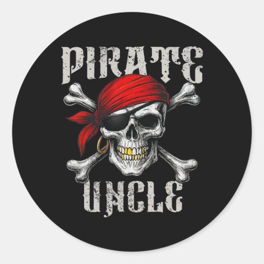 Pirate Uncle Jolly Roger Vlag en schedelbotten Ronde Sticker (Voorkant)