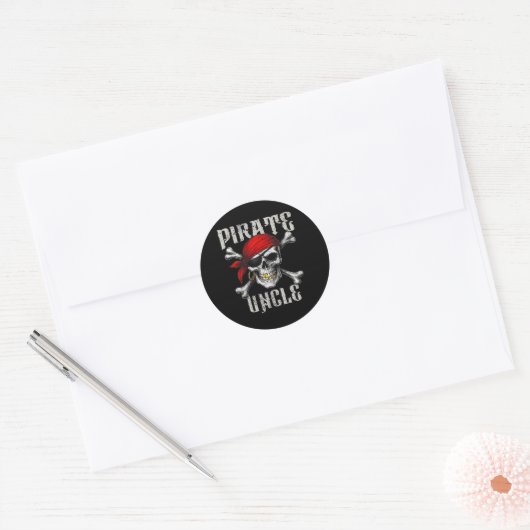 Pirate Uncle Jolly Roger Vlag en schedelbotten Ronde Sticker (Envelop)