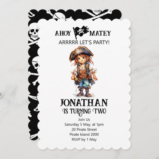 Pirate Verjaardag Jongen thema Uitnodiging (Voorkant / Achterkant)