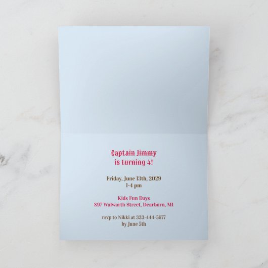 Pirate Verjaardagsfeest Uitnodiging Kaart (Binnen)