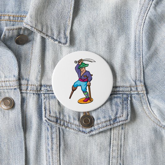 Pirate with Peg Leg and Sword Ronde Button 7,6 Cm