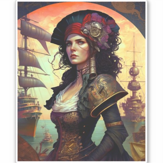 Pirate Woman Fantasy Art Sticker (Voorkant)