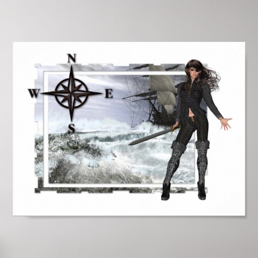 Pirate Woman met Rough Waters Poster Print 2 (Voorkant)