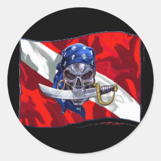 PirateDiveFlag kopie Ronde Sticker