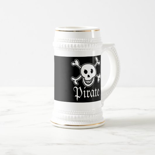 Piraten bier mok met schedel en dwars bot afbeeldi (Voorkant rechts)