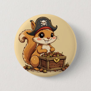 Piraten-eekhoorn met eikel-schat Grappig Schattig Ronde Button 5,7 Cm