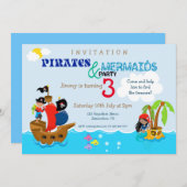 Piraten en Zeemeermin Kleurrijk Kind Verjaardagsfe Kaart (Voorkant / Achterkant)