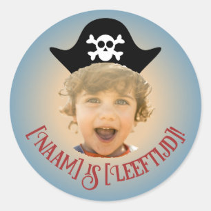 Piraten Foto Sticker– Eigen Naam & Leeftijd - Ronde Sticker