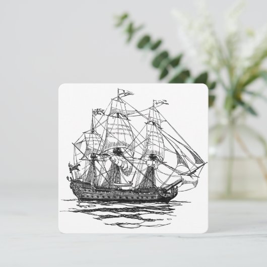  Piraten Galleon Pistool Ship Sketch Invitation Kaart (Staand voorkant)