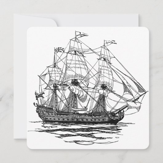  Piraten Galleon Pistool Ship Sketch Invitation Kaart (Voorkant)