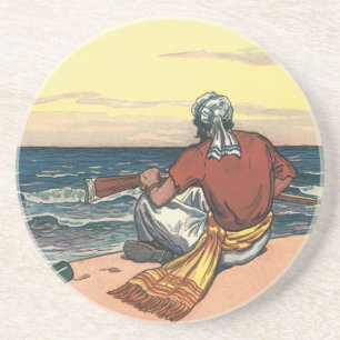  piraten, gemareend op een verlaten eiland zandsteen onderzetter