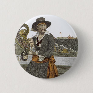 Piraten, Kidd on Deck of Adventure Galley Ronde Button 5,7 Cm