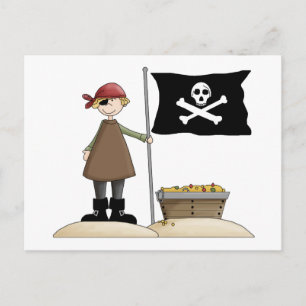 Piraten ・ Piraat, vlag en schatten Briefkaart