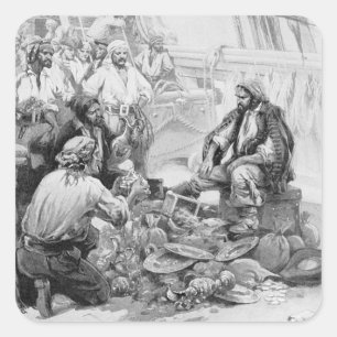  piraten tellen hun schatten en loot vierkante sticker