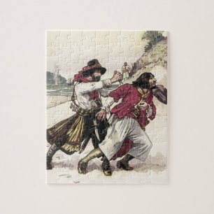 Piraten uit het verleden, duelleren tot de dood op legpuzzel