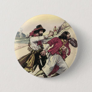 Piraten uit het verleden, duelleren tot de dood op ronde button 5,7 cm