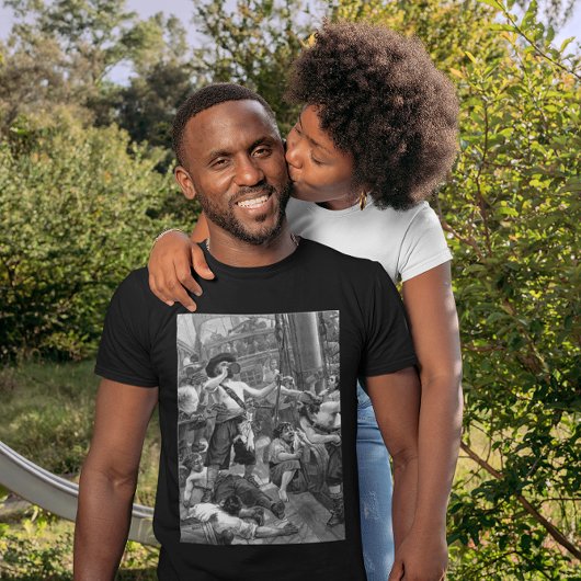 Piraten uit het verleden vechten en drinken op het t-shirt