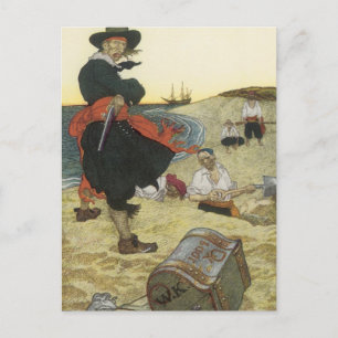 piraten, William Kidd Burying Treasure Briefkaart