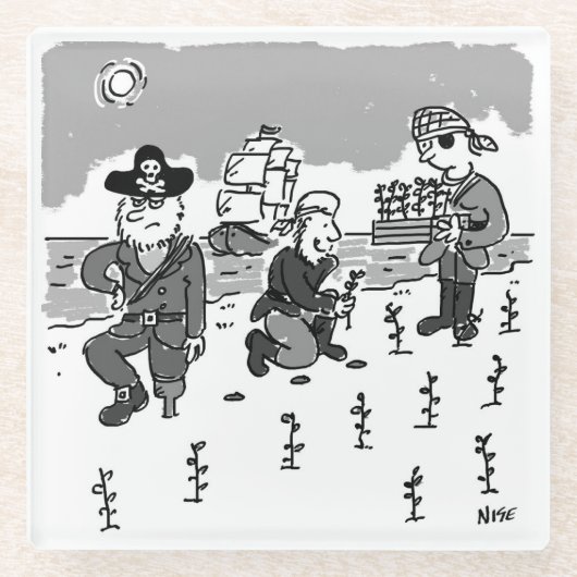 Piraten zijn tuinend met een Wooden been. Grappig Glazen Onderzetter (Voorkant)