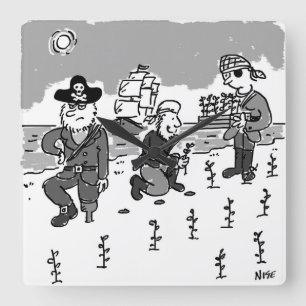 Piraten zijn tuinend met een Wooden been. Grappig Vierkante Klok