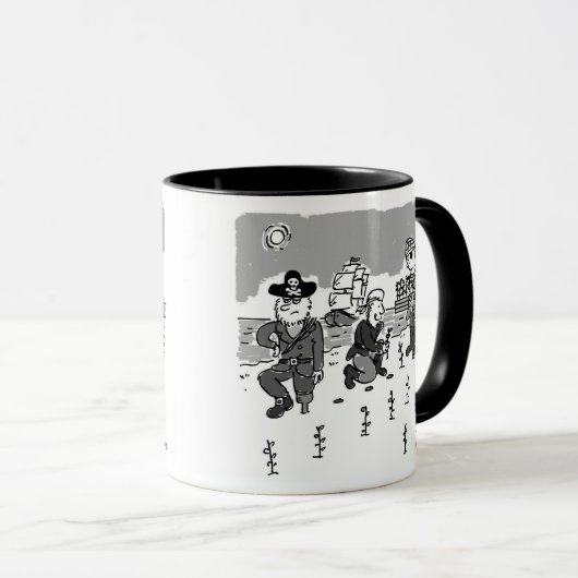 Piraten zijn tuinieren met behulp van een houten b mok (Voorkant rechts)