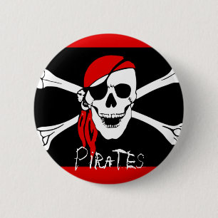 Piraten - Zwarte en Rode Piratenschedel Ronde Button 5,7 Cm