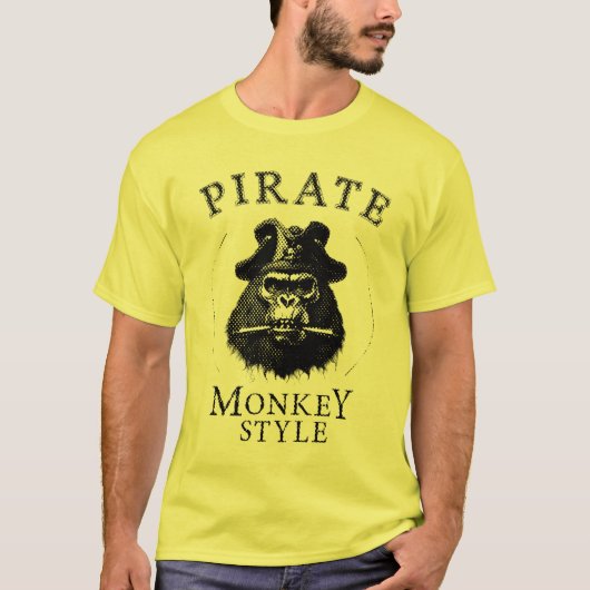 Piratenaffe Monkey Style schwarz weiß T-shirt (Voorkant)