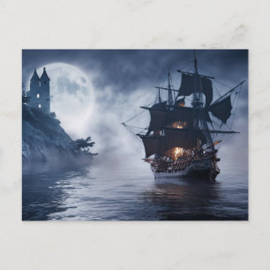Piratenboot en kasteel briefkaart