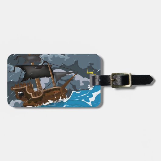 Piratenboot in storm bagagelabel (Voorkant horizontaal)