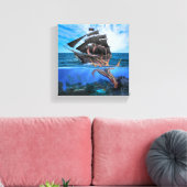 Piratenboot vs De Reuzenpijlinktvis Canvas Afdruk (Insitu (Woonkamer))