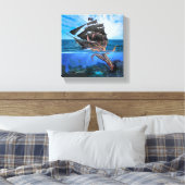Piratenboot vs De Reuzenpijlinktvis Canvas Afdruk (Insitu (Slaapkamer))