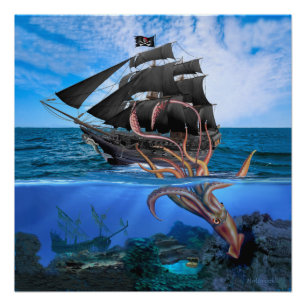 Piratenboot vs De Reuzenpijlinktvis Perfect Poster