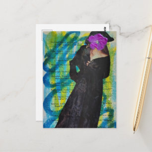 Piratendame Met Paarse Bloem Gezicht Mixed Media Briefkaart