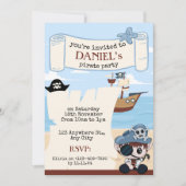 Piratenfeest Uitnodiging met Cute Turtle en Schip (Voorkant)