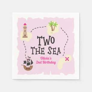 Piratenkaart Twee het Zee Roze Verjaardag Servet