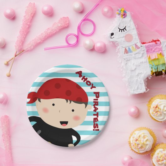 Piratenontwerp met gestreepte achtergrond papieren bordje (Feest)