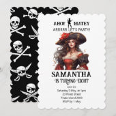 Piratenpartij Rode Meisje Uitnodiging (Voorkant / Achterkant)